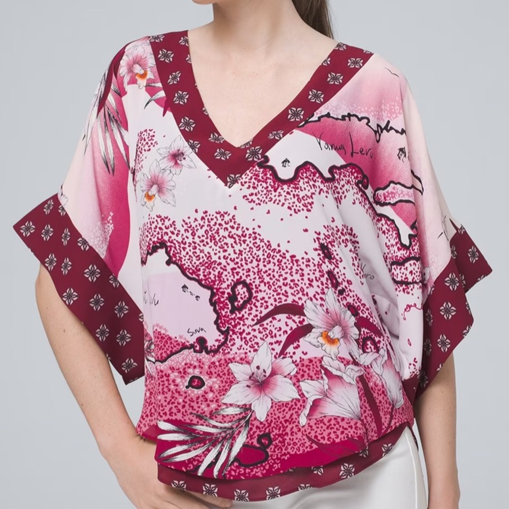 NWT Lovely loose fitting V-neck printed kimono top - flowy and beautiful!